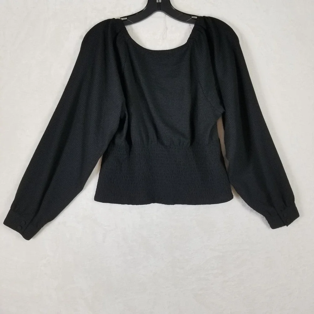 Madwell Black Gingham Seersucker Puff Sleeve Button Front Top Blouse‎ Medium M